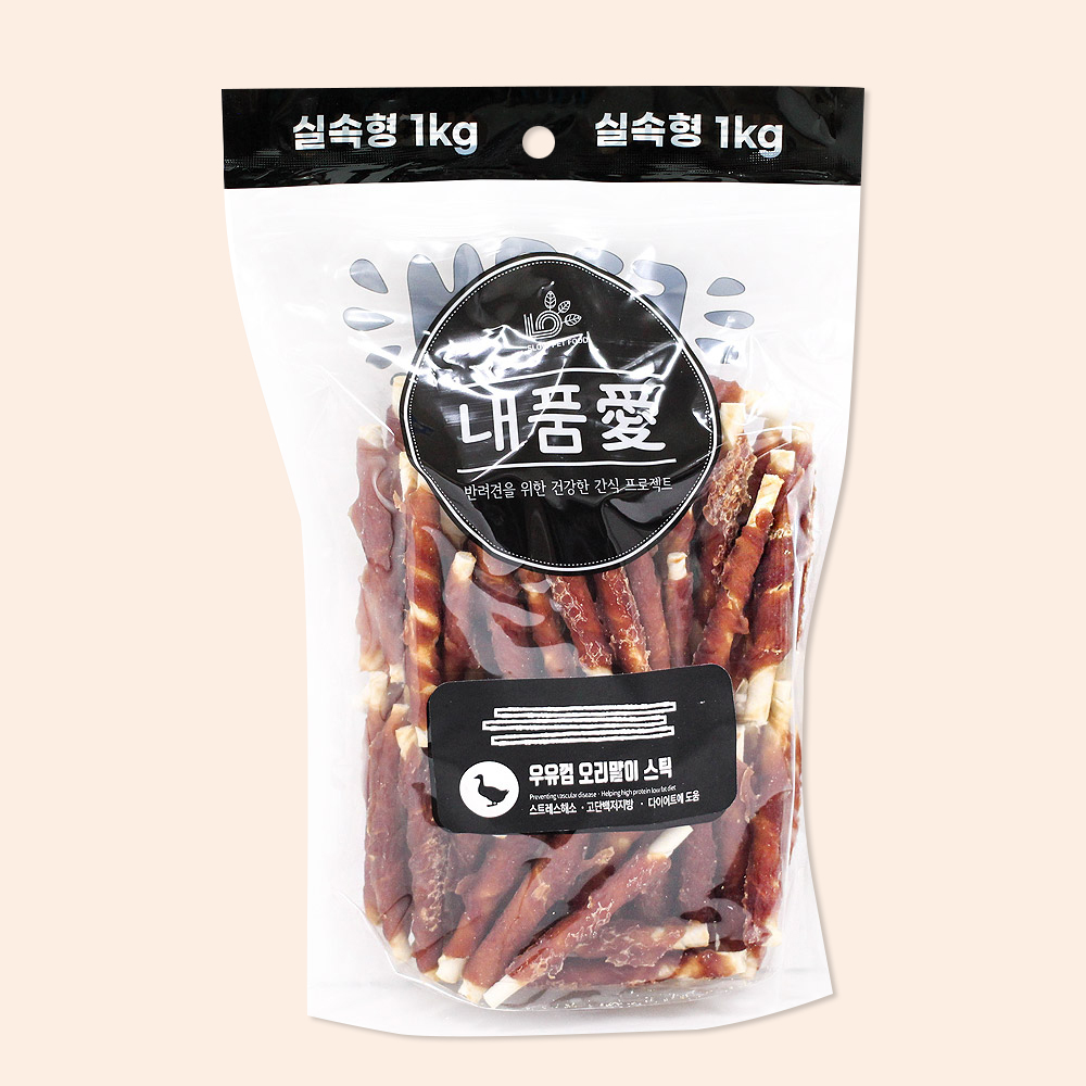  내품애 실속형 강아지 대용량 간식 우유껌 오리말이스틱 1kg